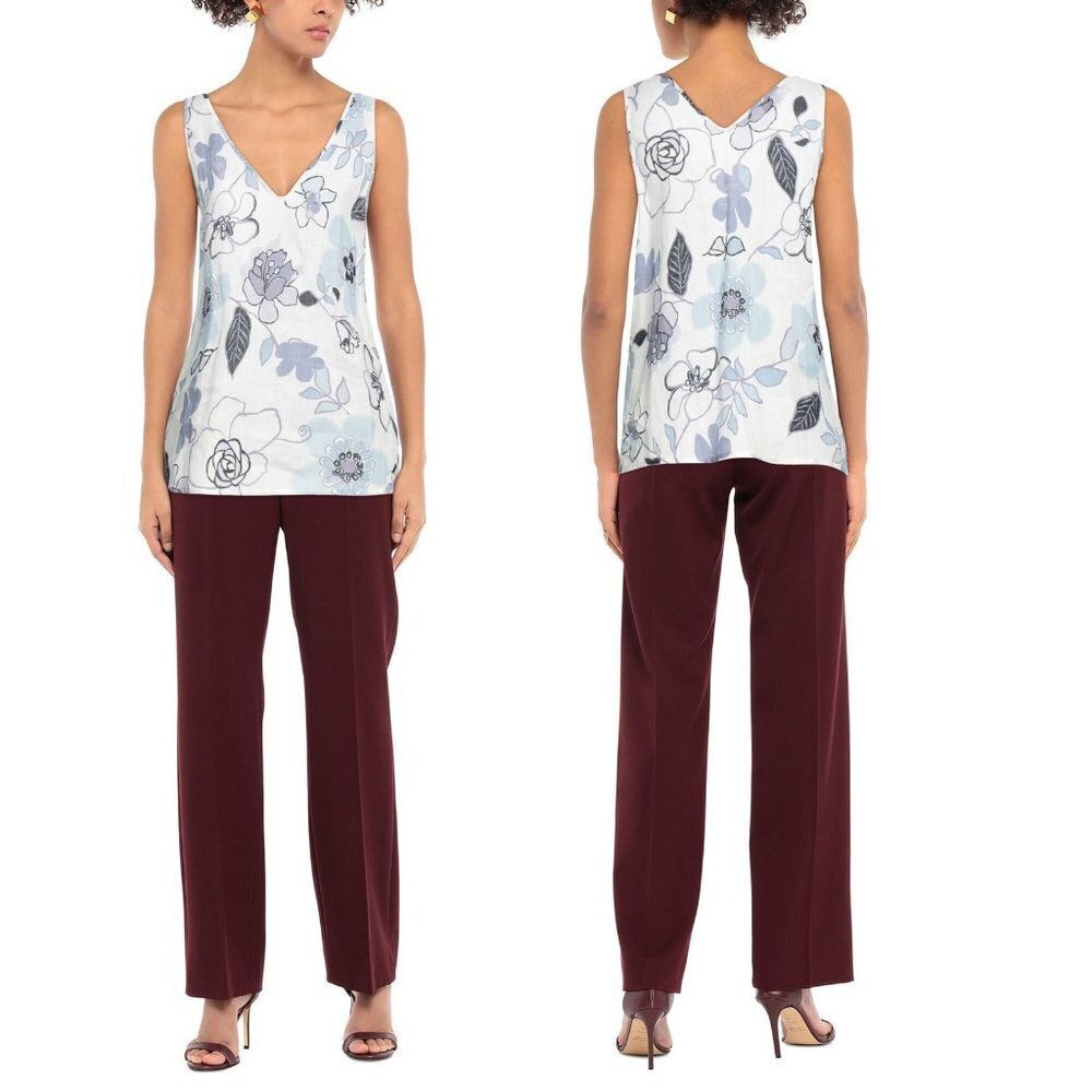 NWT New $257 Altea Floral Linen Top Size 8 Made in Italy